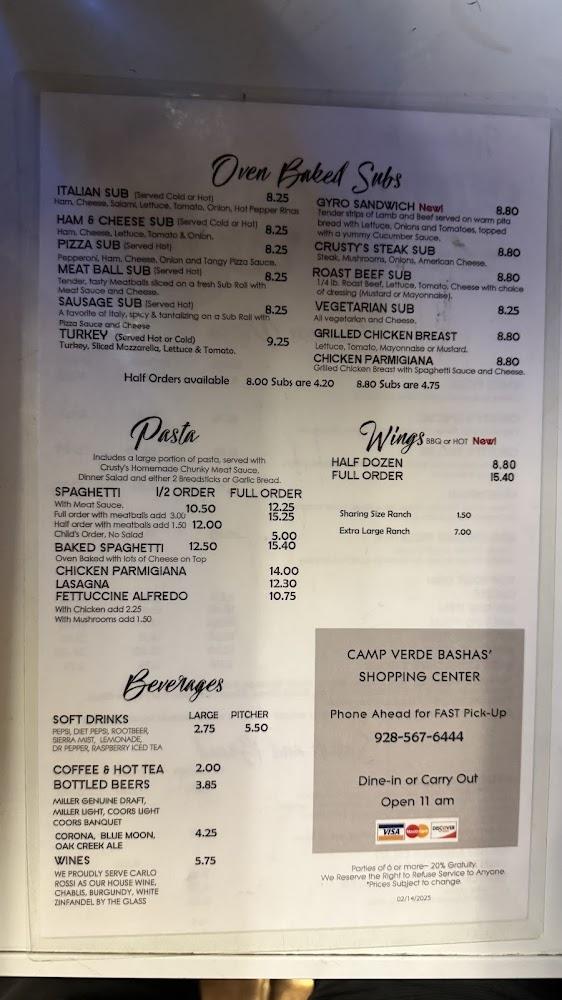 Crusty's Pizza Menu image 1